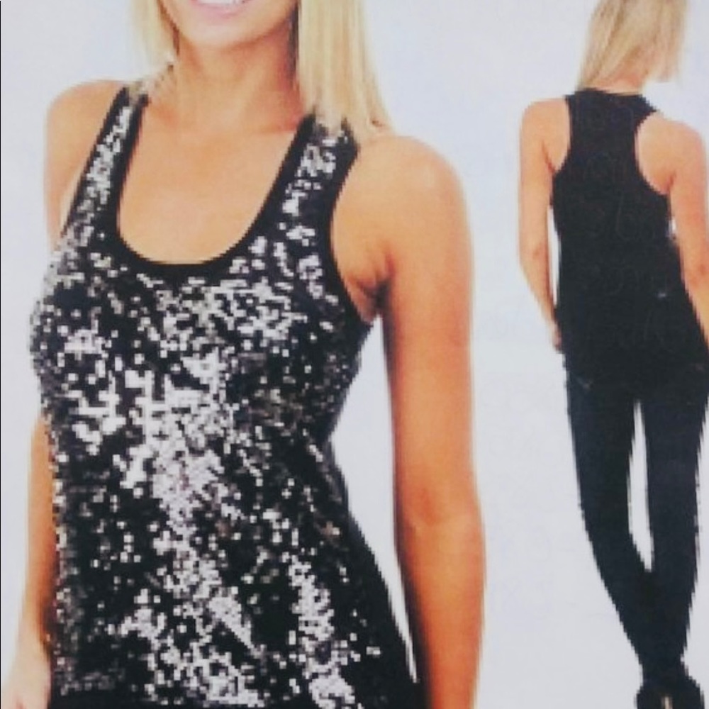 BELLATRIX Black Silver Sequin Tank Top size M